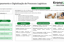 Visual summary of KronoLog Solutions’ business case on logistics process mapping and digitalization, showing activity overview, organizational structure, implemented solutions and achieved efficiency results.